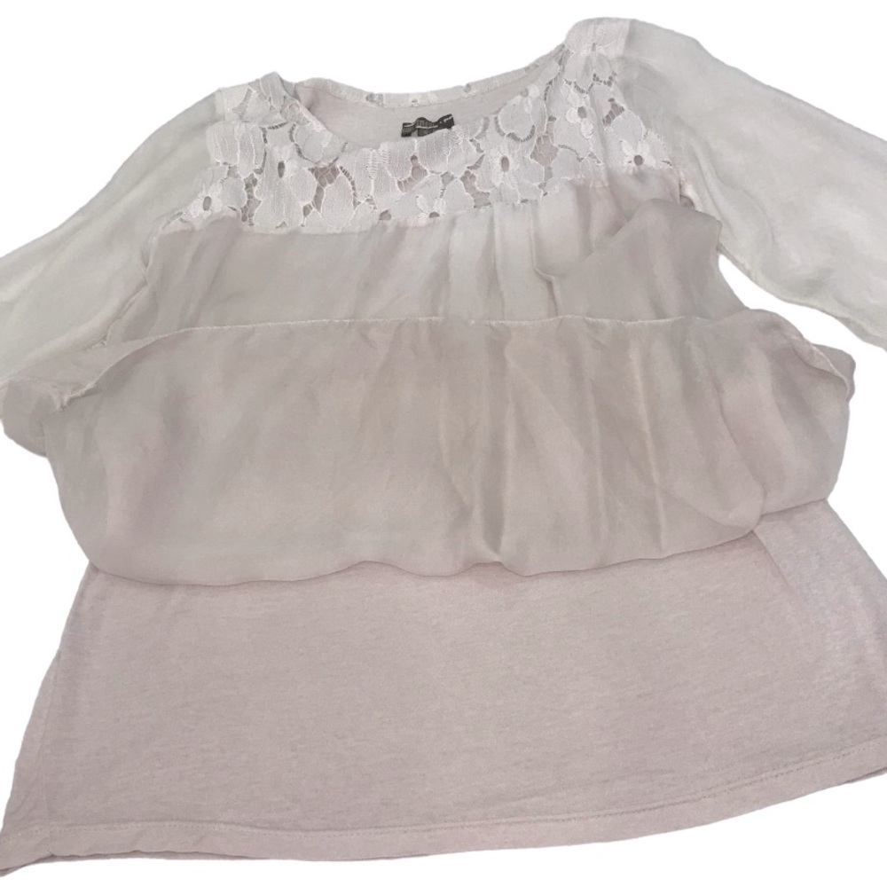 Amanti 100% Silk Blouse Made in Italy Lace Trim Top Size Small - Picture 5 of 15